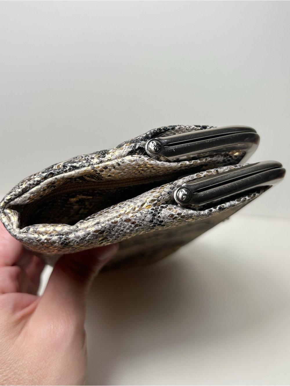 Hobo International Lauren Glam Snake Leather Clutch Wallet with Kiss Locks - Picture 10 of 14